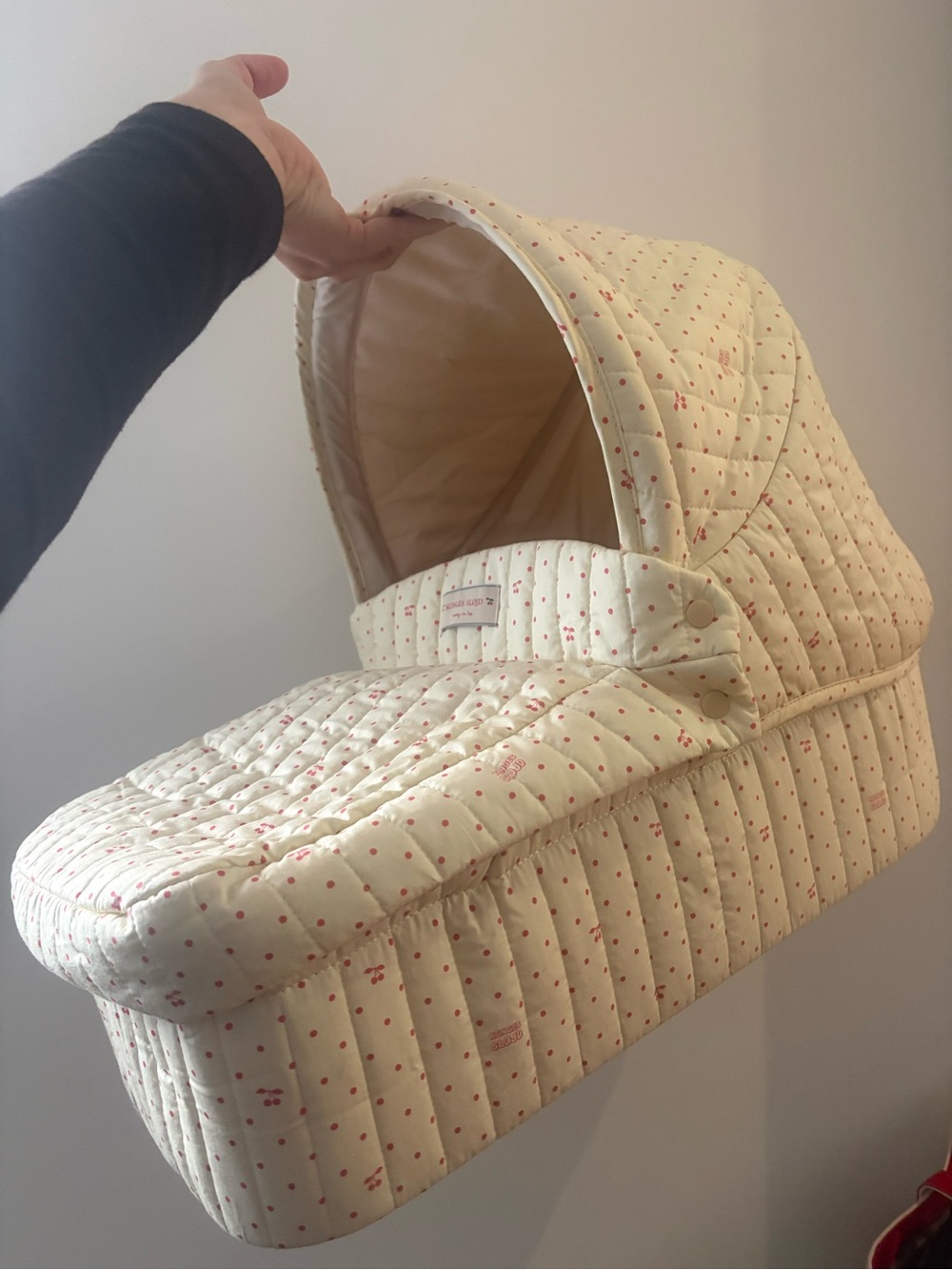 Konges Slojd Quilted Cream Baby Carry Bassinet with Pink Dot Print